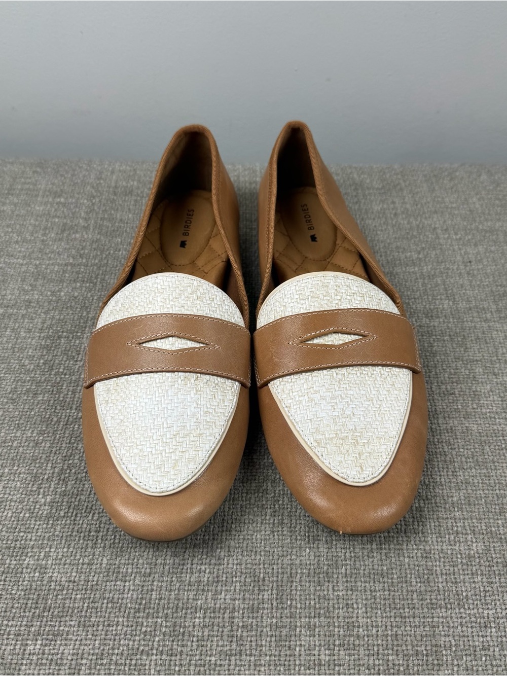Birdies The Vesper Driver Cappuccino Tan Leather Raffia Loafer Flats Preppy 8